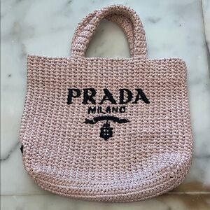 Prada Pink Crochet Tote with Black Logo